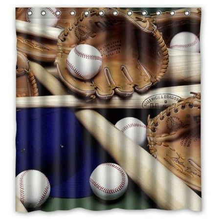 Mohome Baseball Life Photo Of Glove Bat And Mohome Baseball Life Photo Of Glove Bat And Shower Curtain Waterproof Polyester Fabric Size 66x72 Inches