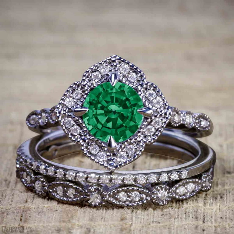 Genoptag Forkludret Ryg, ryg, ryg del 2.25 Carat Round Dark Lab Created Green Emerald Wedding Trio Ring Set in  18k Black Gold over Silver - Walmart.com