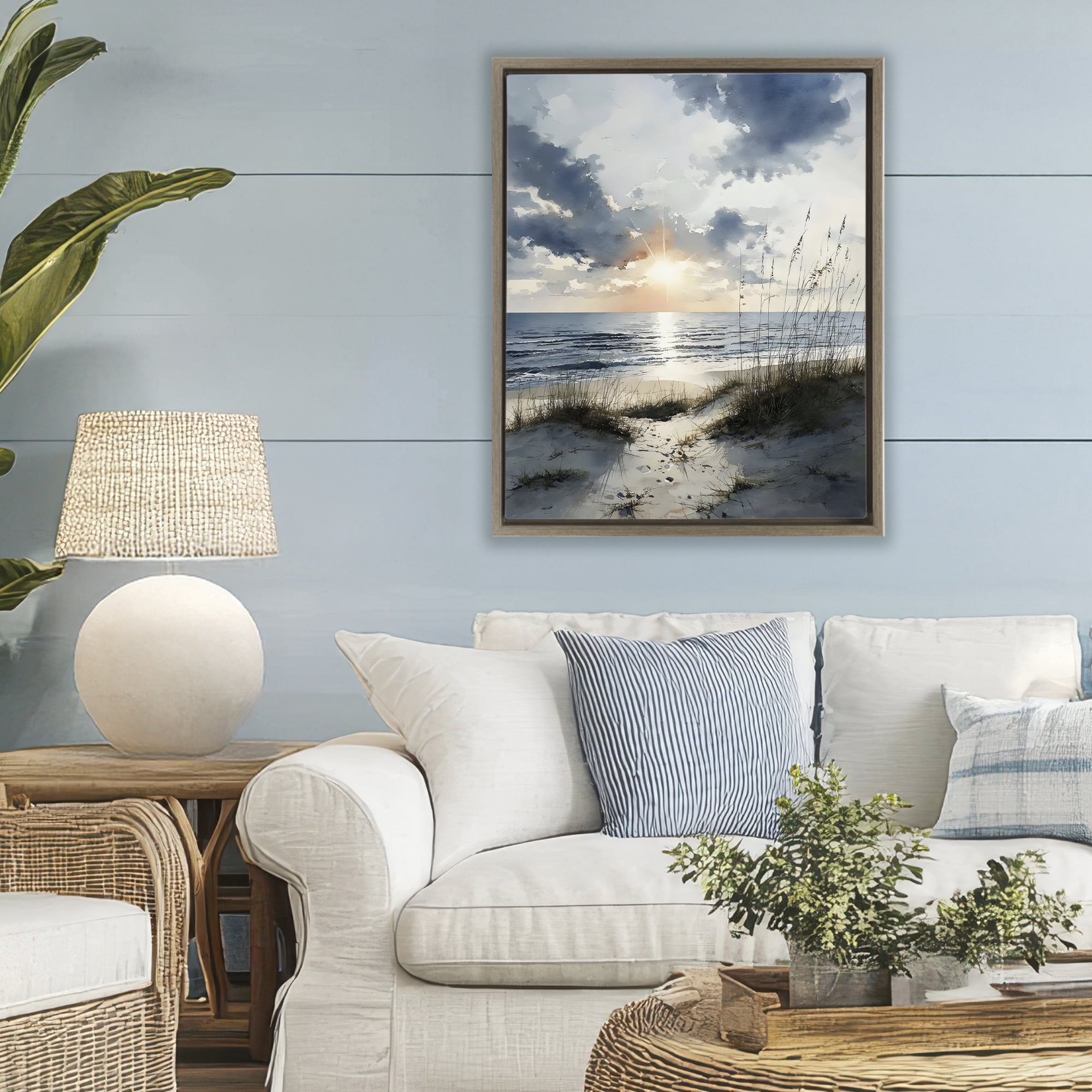 Stupell Industries Ocean Sunrise over Sandy Dunes Brown Framed Floater Canvas Wall Art, design by Franklyn Gregory