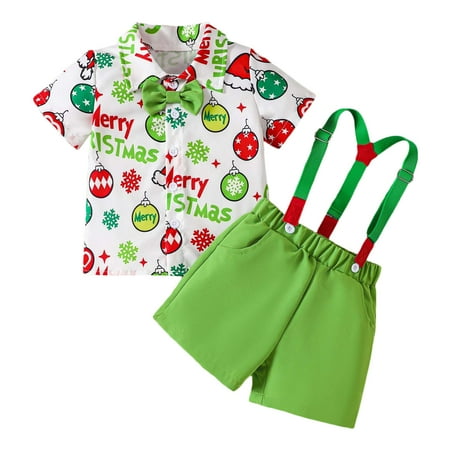 

Baby Boy Outfits Toddler Boys Christmas Short Sleeve Cartoon Prints T Shirt Tops Shorts Child Gentleman Outfits Toddler Boy Clothes(Color:Green Size:6-12 Months)