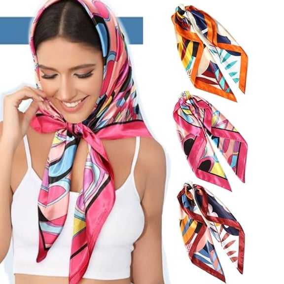 35” Large Square Satin Head Scarf - 3Pcs Satin Hair Scarves Silk Bandana Scarf Headscarf Silk Feeling Scarf for Women