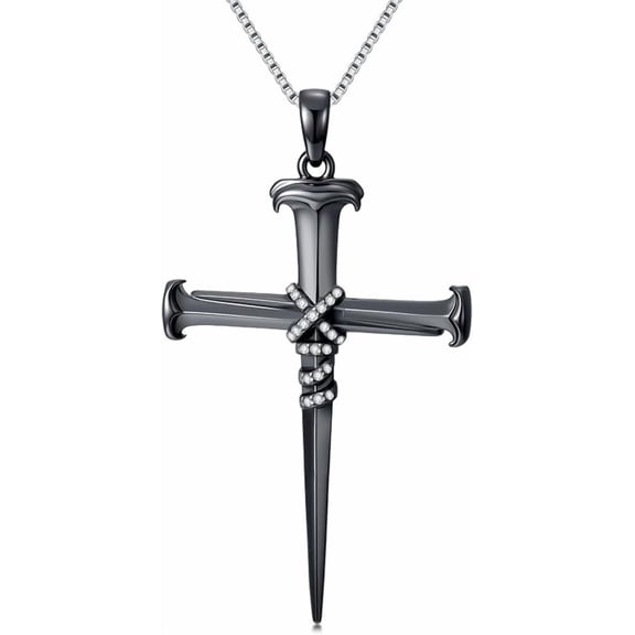 AOBOCO Diamond Cross Necklace for Women 925 Sterling Silver Nail Cross Pendant Necklace with Lab Grown Diamonds Jewelry Gift for Men/Women