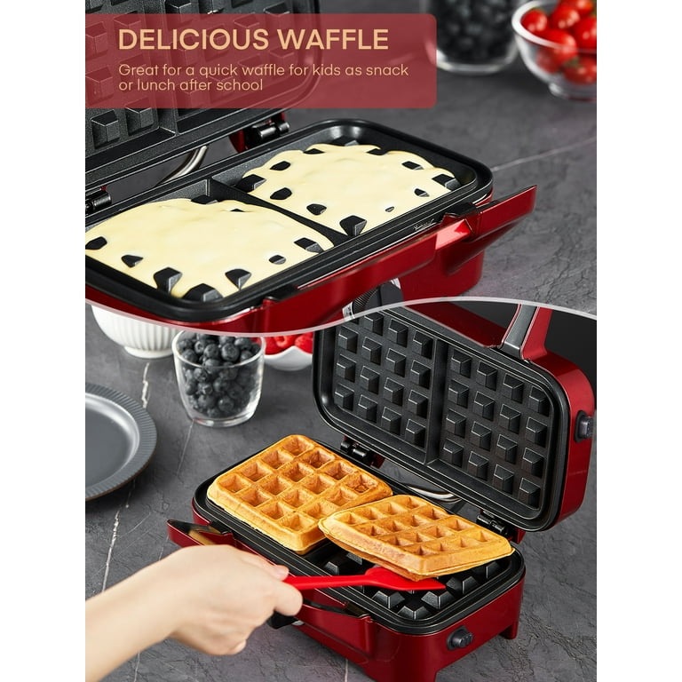 Burger Waffle Maker Machine - Belgian Stainless Steel Nonstick Plates, Time & Temp Control, Single Head Waffle Iron & Panini Press