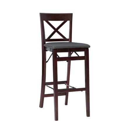 Linon Triena Foldable Dark Cherry Bar Stool with Brown Faux Leather