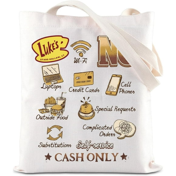 shiyou-Gilmore TV Show Inspired Merchandise Luke’s Fans Tote Bag Luke’s Coffee Gift Cash Only Shoulder Bag Lorelai Rory Fans Gifts