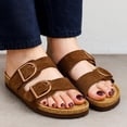 thumbnail image 3 of Cushionaire Legacy Cork Footbed Leather Sandals for Women – Genuine Leather Double Strap Slides with Adjustable Buckles + Memory Foam, 3 of 12