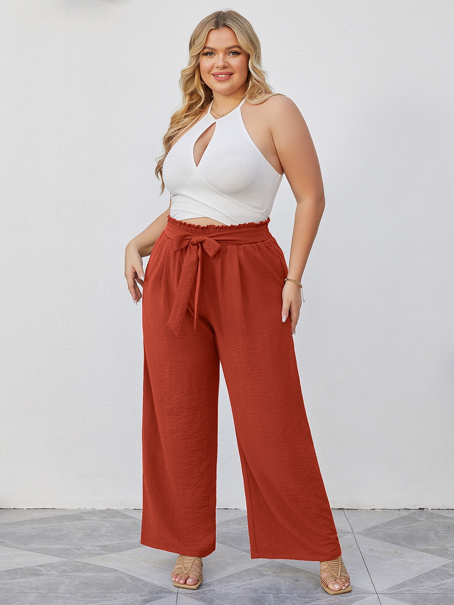 YOCUR Summer Beach Vacation Pants High Waisted Wide Leg Pants for Women  Printed Loose Flowy Palazzo Lounge Trousers Orange M - Yahoo Shopping