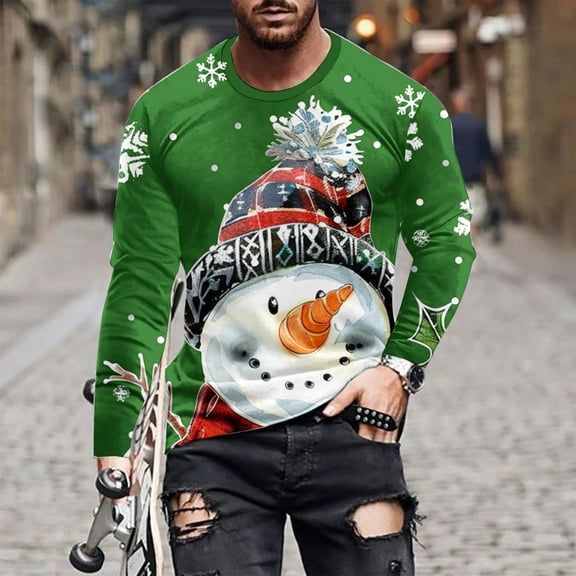 WXLWZYWL Men's Christmas Sweatshirt Crewneck Trendy Big and Tall Santa Printed Sweatshirts Pullover Tops Party Apparel