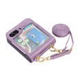 thumbnail image 3 of SaniMore for Samsung Galaxy Z Flip 5 6.7" 2023 Case, PU Leather Embossed Mandala Stylish Shockproof TPU Inner Shell Crossbody Lanyard Folding Shockproof Protective Cover for Galaxy Z Flip 5, Purple, 3 of 5