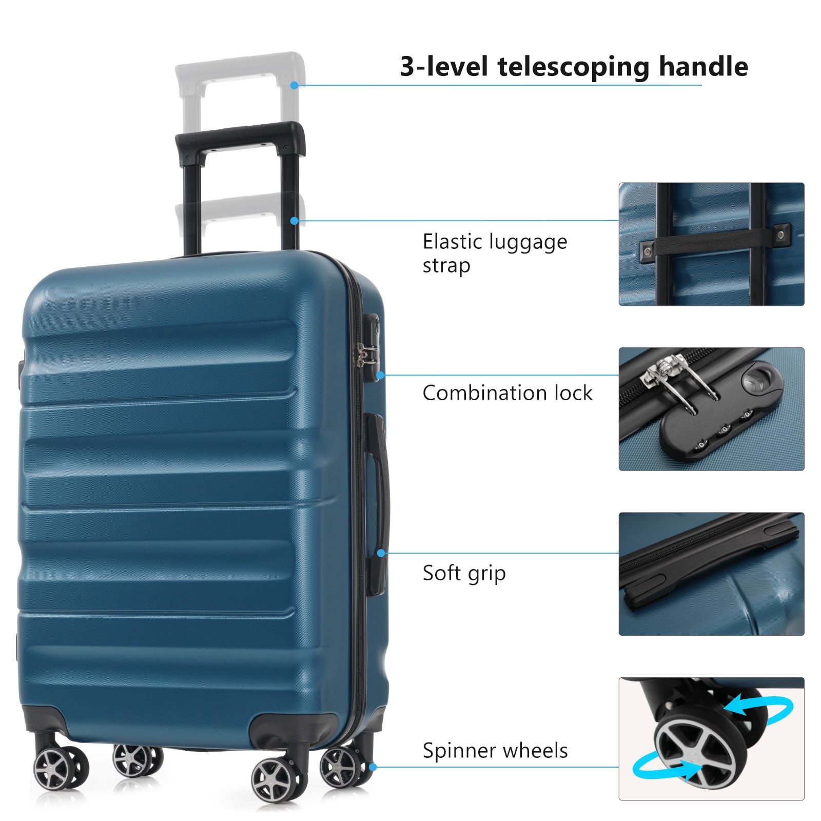 Euroco 6 Piece Luggage Sets ,ABS Hardshell Suitcase with Spinner Wheels,Lightweight Durable Travel Suitcase Set for Travel,Inky Blue