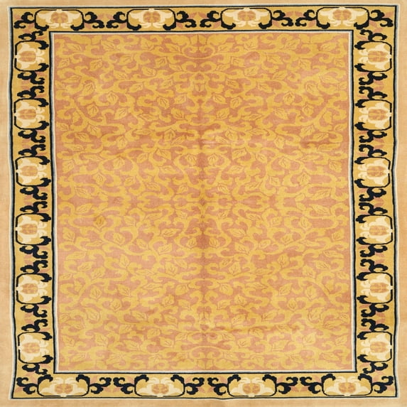 Ahgly Company Machine Washable Indoor Square Traditional Saffron Yellow Area Rugs, 4' Square