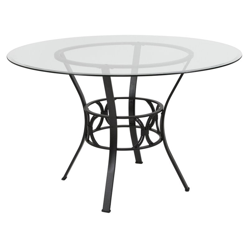 Flash Furniture 48 Round Glass Top Dining Table In Clear Black