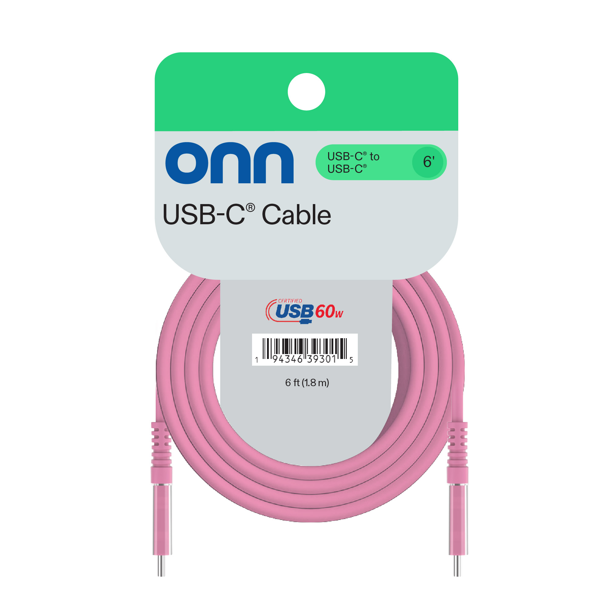 Cable de carga onn de 6 pies USB-C a USB-C, carga rápida, certificado USB-IF, compatible con iPhone 16 y 15, iPad Pro, Samsung Galaxy, Note, Pixel y más - Rosa 6