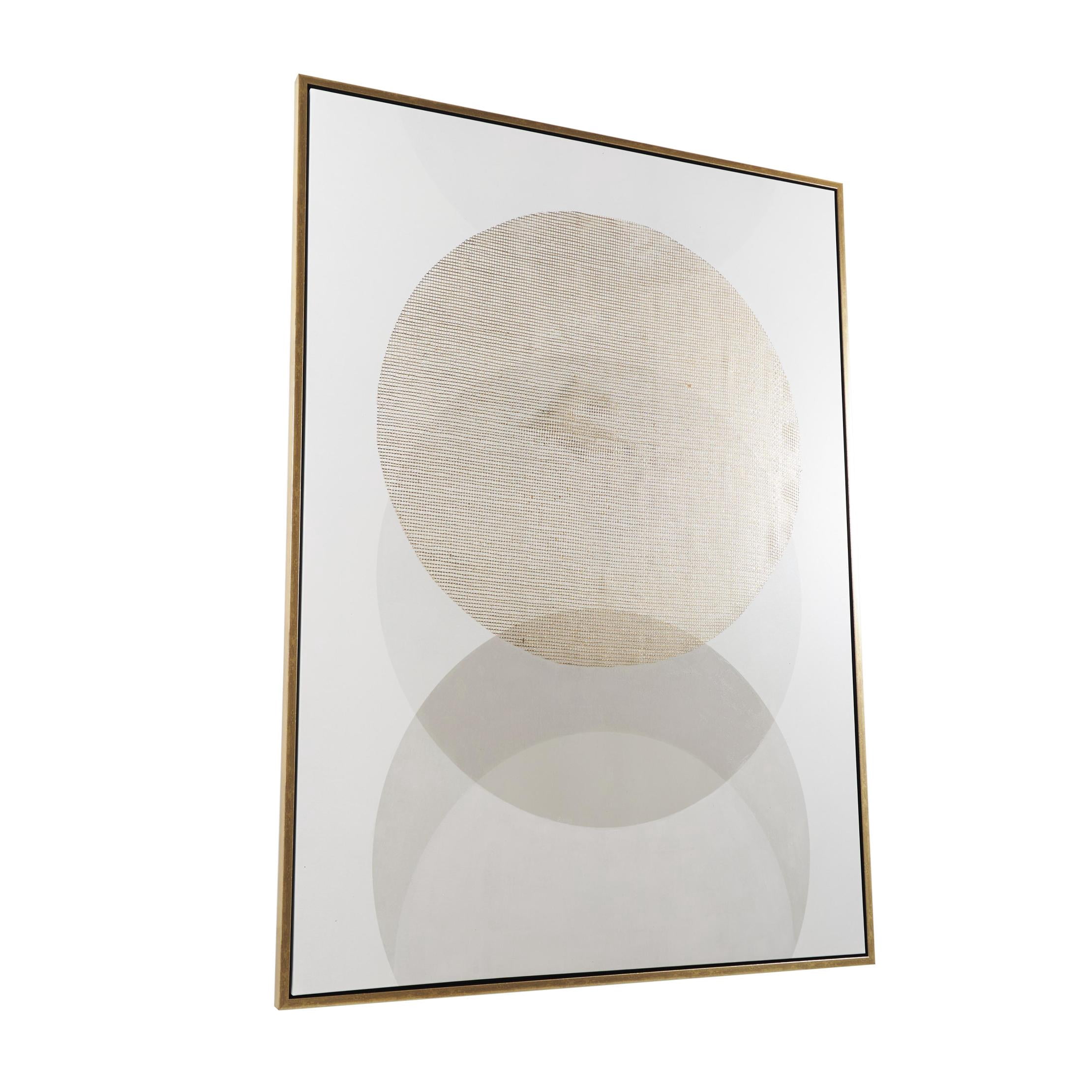 47" x 65" Overlapping Circle Geometric Framed Wall Art with Gold Grid Details, by DecMode