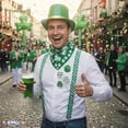 thumbnail image 4 of PMU 4 Pcs Green Irish Party Accessories Bundle, Foil Curved Brim Top Hat, Shamrock Green Bandana, Suspenders and Party Buttons, 4 of 6