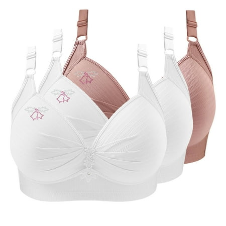 3Pack Woman s Push Up Wireless Bra Printing No Underwire Gathered T Shirt Bras Together Large Size Daily Bra Underwear Pink XS