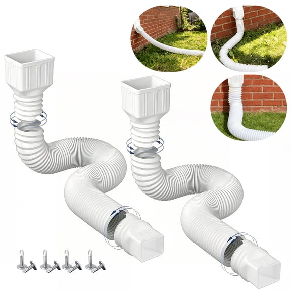 cyrico 2 Pack Rain Gutter Downspout Extensions, Flexible Drain Downspout Extender for Rainwater Drainage, Gutter Connector Rain Diverter for Downspout, Each Extendable 20 to 60 Inch