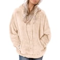 thumbnail image 3 of Sudadera de felpa para mujer, con capucha y cordón, holgada, con bolsillo frontal, para el trabajo, deportes, uso diario, color albaricoque S, 3 of 6