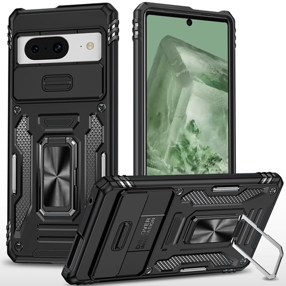 For Google Pixel 8A Hybrid Cases with Rotation Ring Stand Shockproof & Protector Camera Window PC & TPU Armor Dropproof Cover ,Xpm Phone Case [ Black ]
