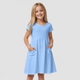 thumbnail image 2 of NOLDARES Girls Dresses Summer Short Sleeve Clothes School Outfits for Kids 2-12 Years(Sky Blue,9-10 Years), 2 of 9