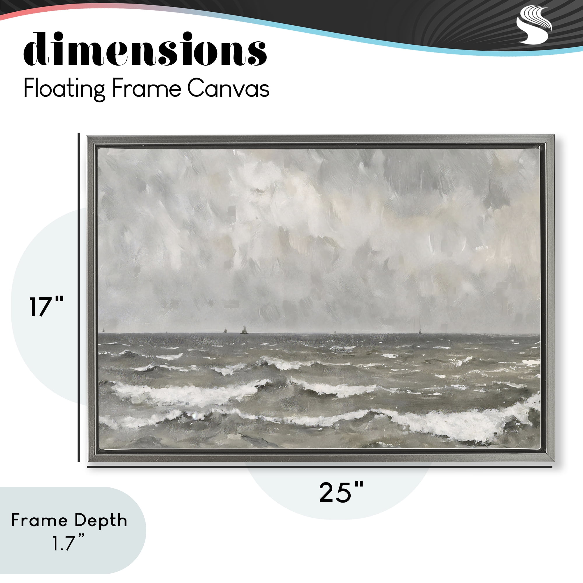 Stupell Industries Stormy Ripples at Sea Gray Framed Floater Canvas Wall Art, design by Jacky Ngan