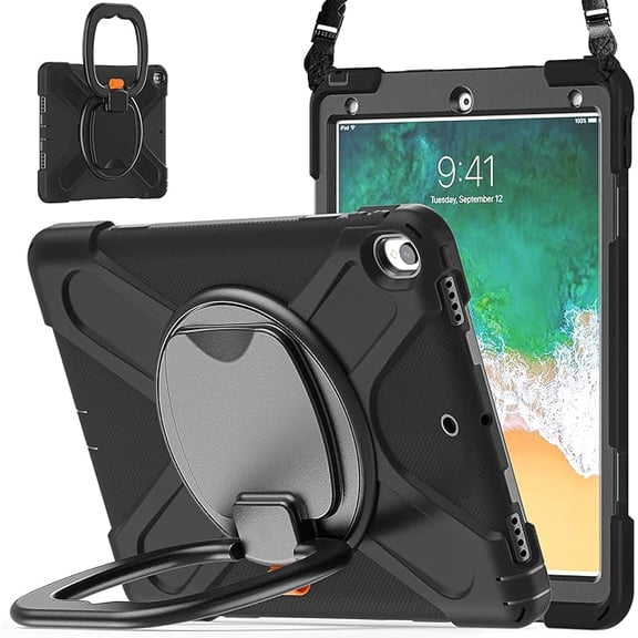 360° Rotatable Tablet Case with Stand, Hand & Shoulder Strap for iPad Air 3/Pro 10.5, Black