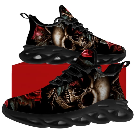 Uminder Womens Tennis Shoes Flower Skull Sneakers Black Shoes Size 5