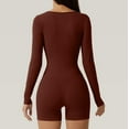 thumbnail image 4 of Knosfe New Solid Color High Waist Tight Sports Yoga Long Sleeve Jumpsuit Shorts Spant Slim Bodysuit For Women Brown S, 4 of 6