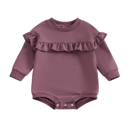 

Bslissey Infant Baby Girls Cute Sweatshirt Romper Solid Color Long Sleeve Ruffled Crew Neck Bodysuit Newborn Casual Jumpsuit for Daily Life 3M 6M 9M 12M 18M