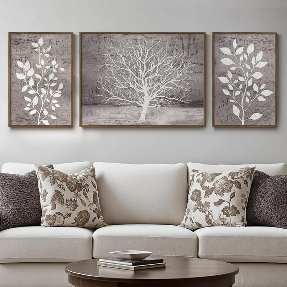 Framed Black and White Abstract Wall Art, 3 Piece Black Boho Floral Botanical Canvas Prints Painting for Living Room, Mid Century Modern Flower Artwork for Bedroom Hallway Office Home Decor, 16x24 In