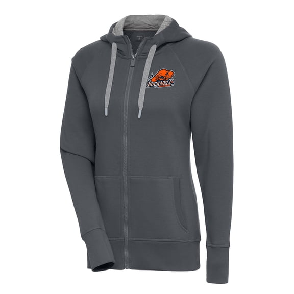 Women's Antigua Charcoal Bucknell Bison Victory Full-Zip Hoodie