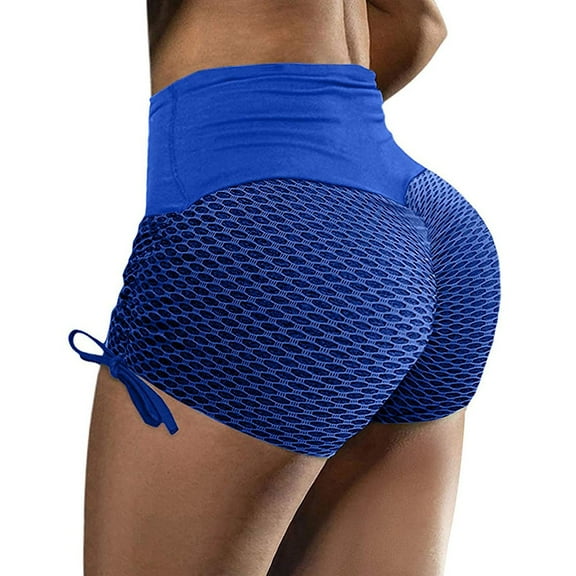 QLEICOM Womens Athletic Shorts, Plus Size Shorts, High Waist Butt Lifting Shorts Mesh Side Drawstring Workout Sports Shorts Yoga Shorts, Running Shorts, Comfy Beach Shorts, Cycling Shorts Blue XL