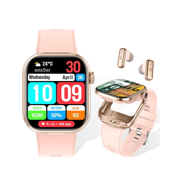 Smart Watch with Earbuds, 2.02" HD Screen,2 in 1 Smart Watches for Women, Waterproof Fitness Tracker Watch with Wireless Earphone Compatible for Android iOS with Sports Monitor Sleep