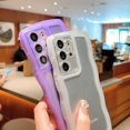 thumbnail image 5 of Compatible with Samsung Galaxy S21 Ultra Case 6.8",Cute Curly Wave Matte Frame Edge Soft Shockproof Protective Aesthetic Clear Phone Cover for Women (Purple), 5 of 12
