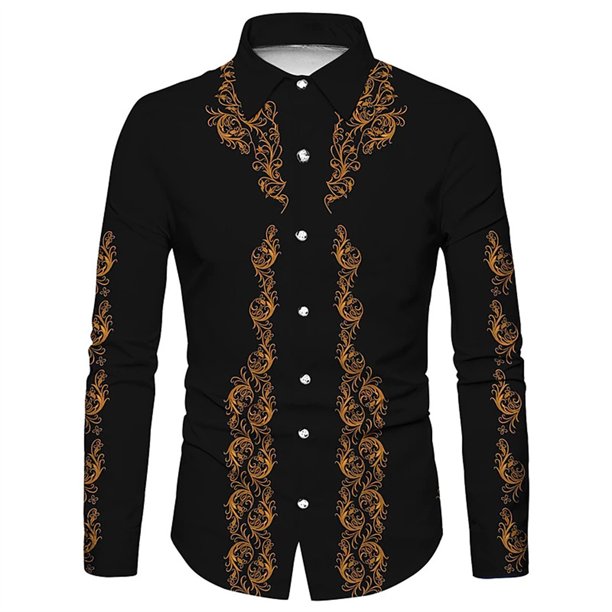 Camisa estampada estilo occidental retro para hombre, informal, de calle, de alta calidad, de manga larga, con solapa, de tela cómoda y suave para hombre