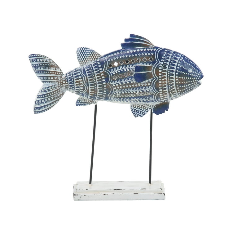 Blue Metal Fish Sculpture (Set of 2)