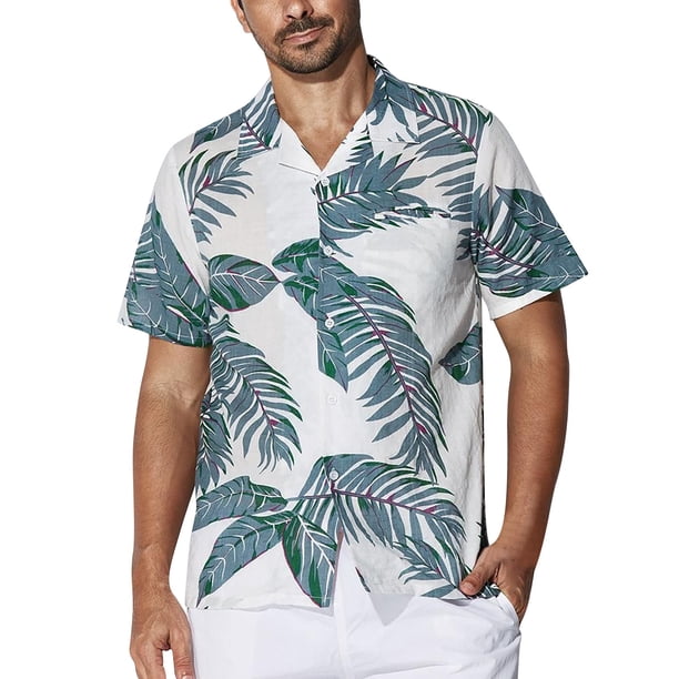 Camisas Para Hombre Camisa de hombre Camisa de manga corta suelta con estampado de verano para hombre Estilo hawaiano para hombre (Light Blue, 4XL)