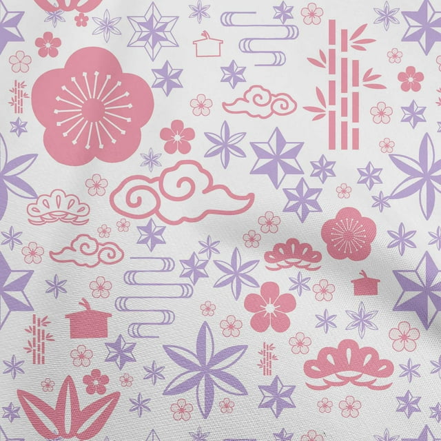 oneOone Rayon Light Pink Fabric Asian Japanese Craft Projects Decor Fabric Printed By The Yard 56 Inch Wide