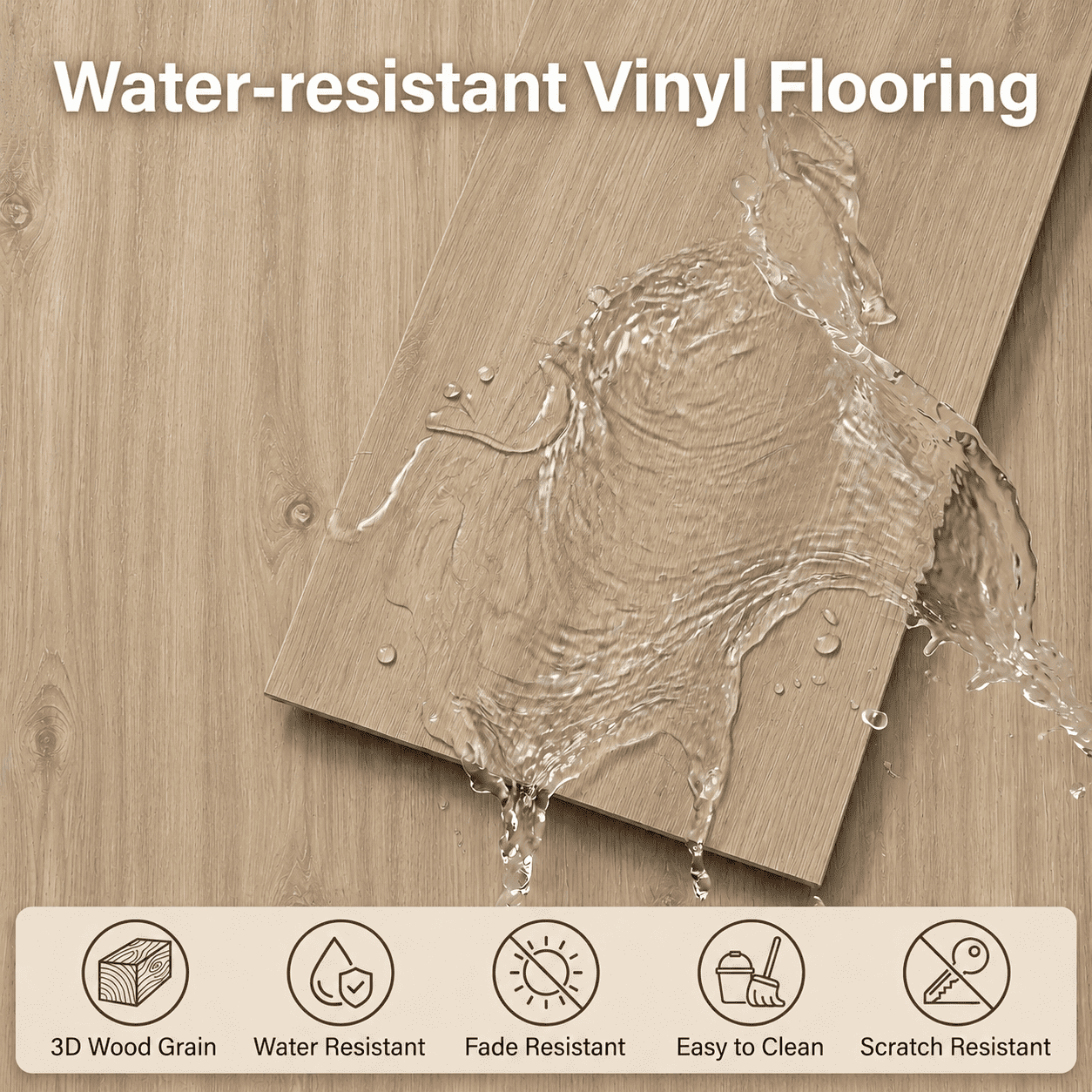 PVC Peel and Stick Flooring, 36"x6" Planks, 60 Pieces, Waterproof, Scratch Resistant, DIY Installation