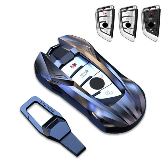 Key Cover Case, Zinc Alloy Smart Key Fob Case Holder Shell with Keychain Compatible for BMW 1 2 5 6 7 M Series X1 X2 X3 X4 X5 X6 F15 F16 F48