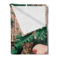 thumbnail image 2 of Ambesonne Leopard Fleece Throw Blanket Monsteras Wild Cat Lounge 50"x70" Pink and Jade Green, 2 of 5