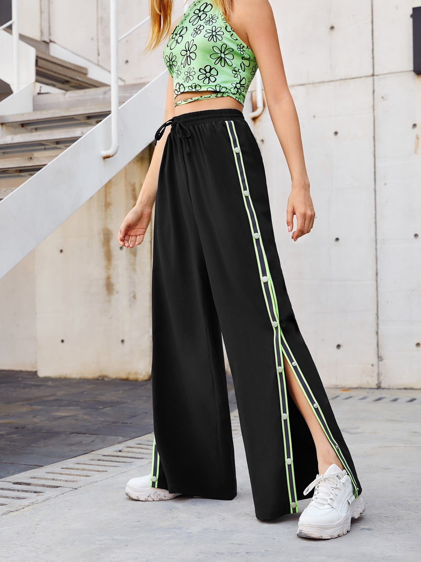 Women's Button Side Drawstring Waist 
