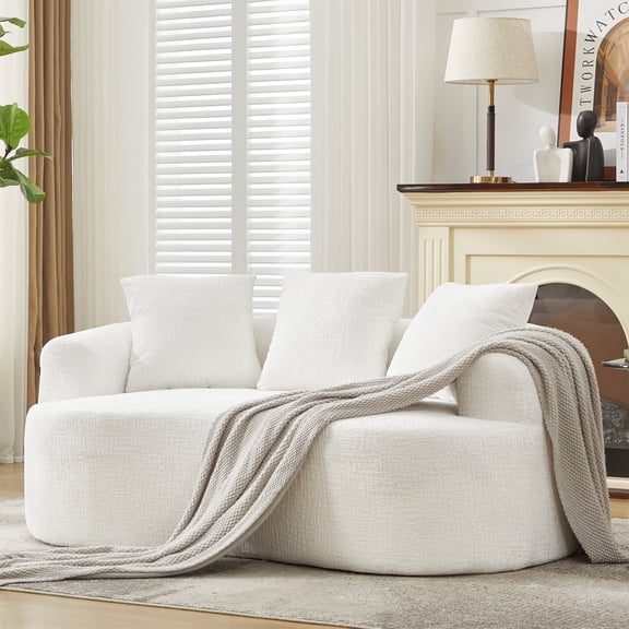 Curved Loveseat, Small Chenille Sofa with 3 Pillows, Deep Seat Couch for Apartment, Living Room, No Assembly Needed