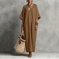 thumbnail image 4 of Iyufng Loungewear Maxi Dresses for Women V-Neck Solid Color Mid Sleeve Button Down Dress and Pockets, 4 of 6