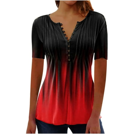 Xihbxyly Tunic Tops for Women Loose Fit, Short Sleeve Shirts for Women Summer Tunic Tops to Wear Tshirts Loose Casual Blouse Tee Printed Folwy Shirt, Red, M Deals of the Day Lightning Deals