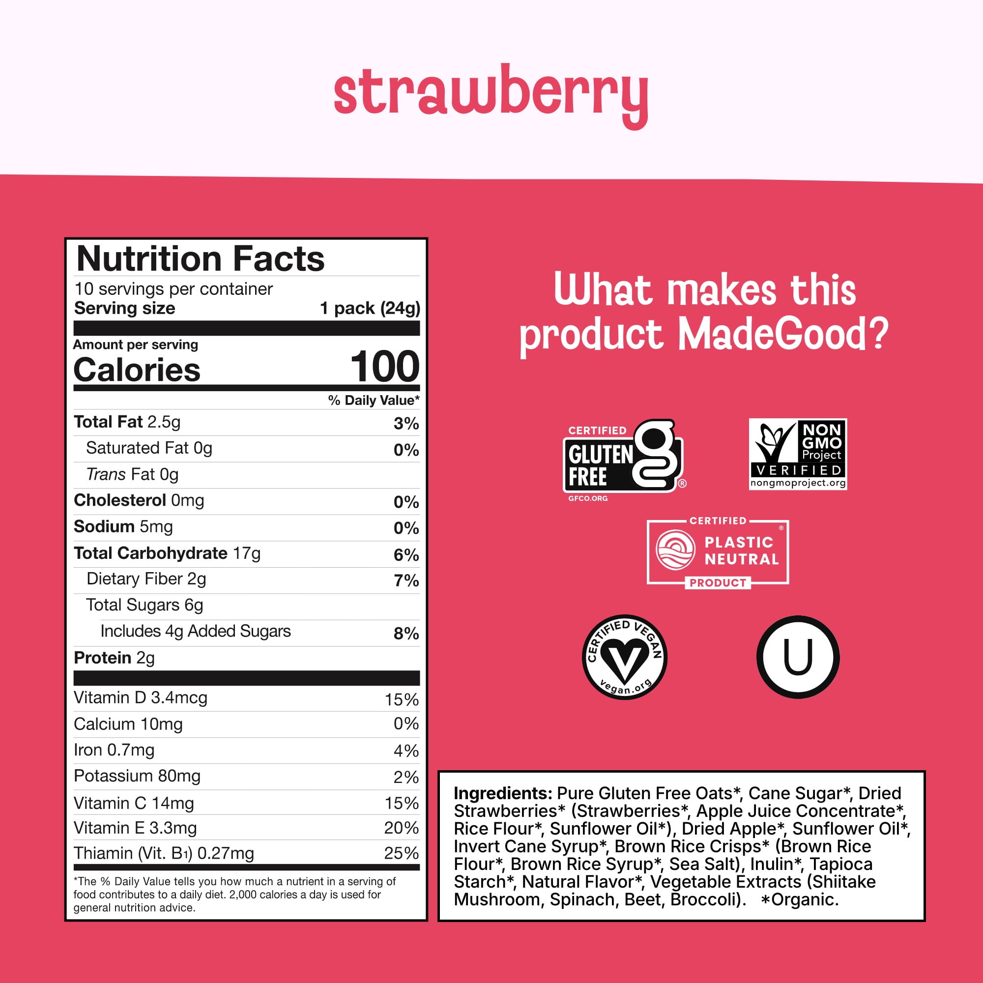 (4 pack) MadeGood Strawberry Granola Bites 10pk