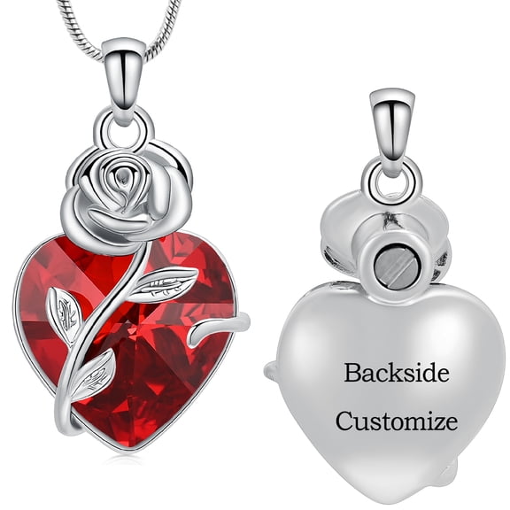 Personalize Rose Flower Birthstone Heart Urn Pendant Memory Necklace for Cremation Ashes Holder Memorial Jewelry