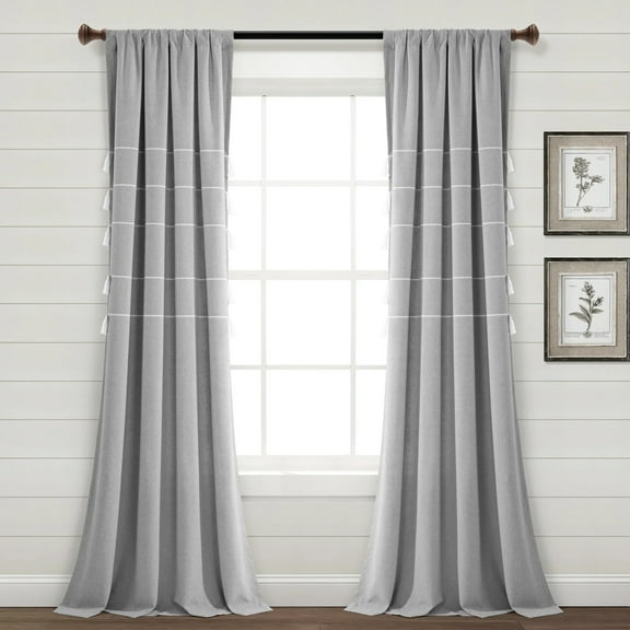 Lush Decor Farmhouse Boho Stripe Window Curtain Panels - Gray Ombre - 42 X 84