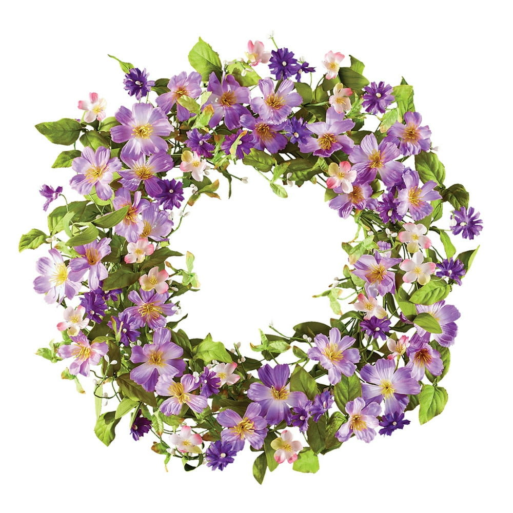 Artificial Purple Cosmos with White Berries Wreath ...