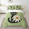 thumbnail image 2 of Erosebridal Lovely Cat Bedding Twin Size,Vintage Floral Daisy Bed Set,Black Green Bedding Sets Twin Size For Girls,Super Cozy Bedroom Decoration Reversible,7pcs, 2 of 7